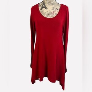 Karen Kane Red Tunic Sweater Goth Vibe, Faux Leather Detail Size M